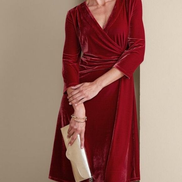 Soft Surroundings Velvet Hyannis Dress Red Dahlia NWT $130 XL and LP - Picture 3 of 11